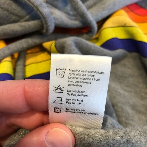 Chaser gray hooded pullover sweatshirt rainbow stripe front size Medium - Picture 10 of 14